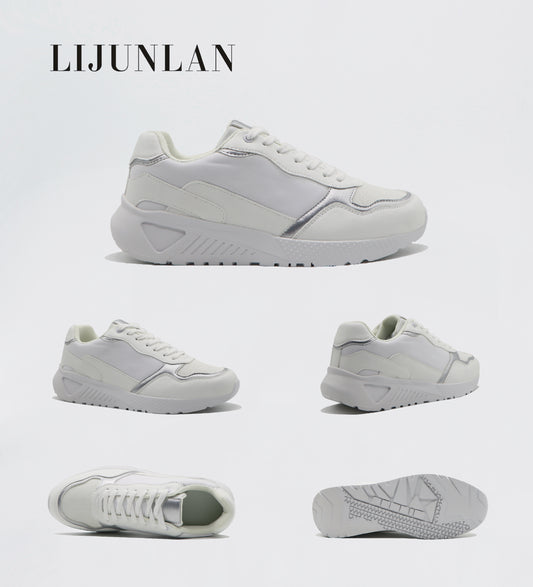 LIJUNLAN Silver color blocked fashionable sports shoes