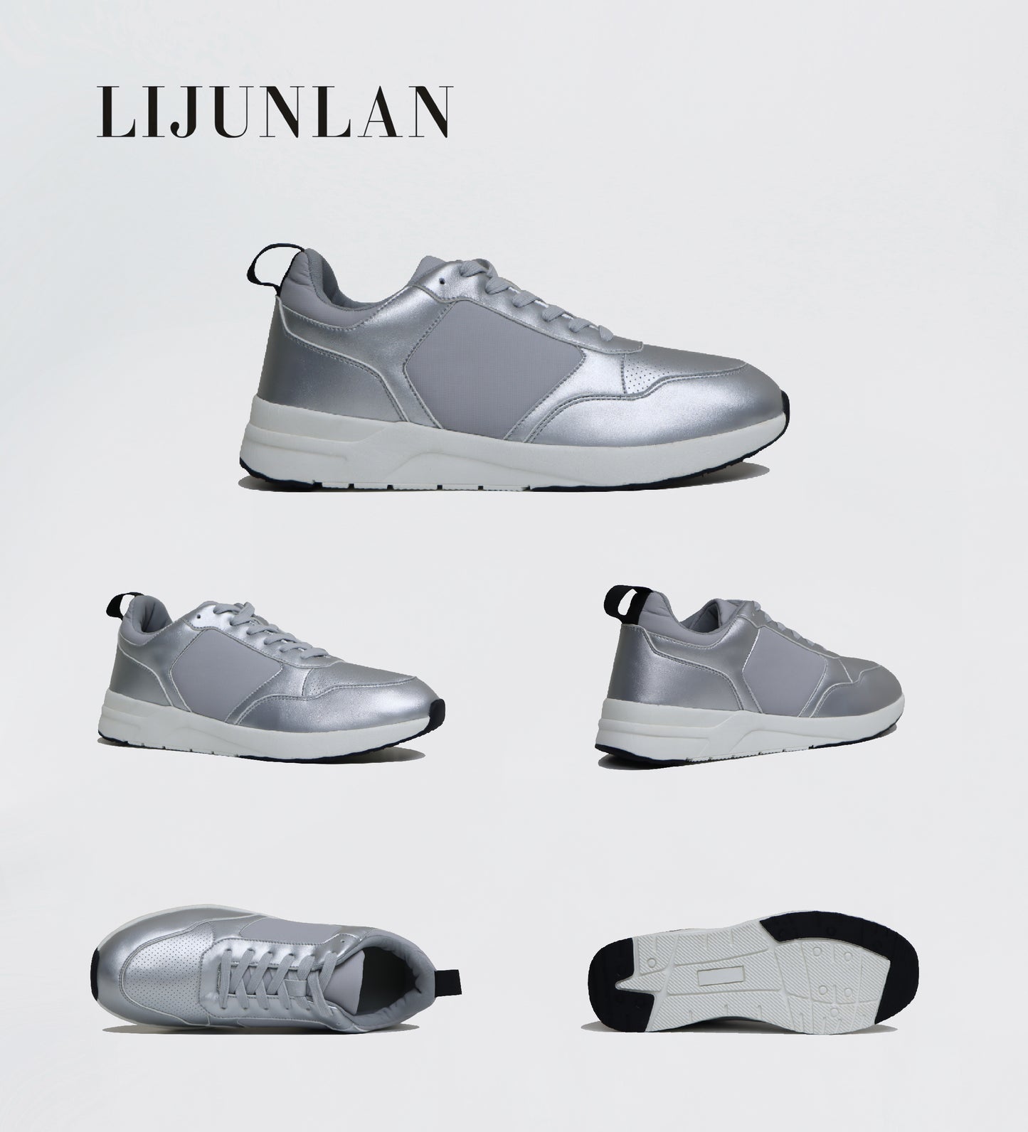 LIJUNLAN Silver fashionable men's shoes